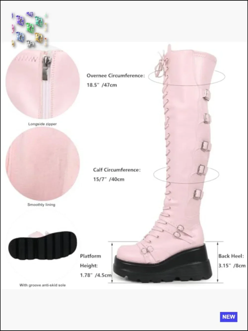 Over the Knee Platform Boots Chunky Heel Lace Up Side Zip Motorcycle Goth Boots